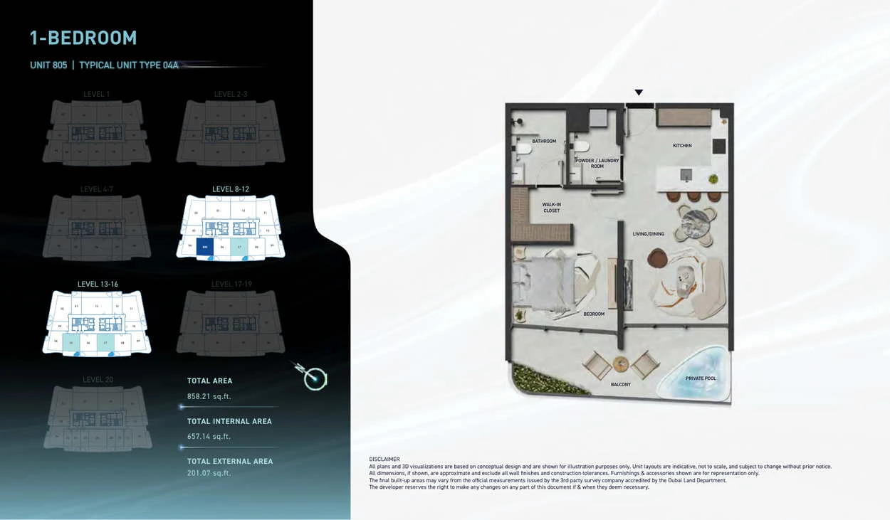 Hadley Heights 2 1-bedroom Type 04A apartment floor plan, total area 858.21 sq ft.