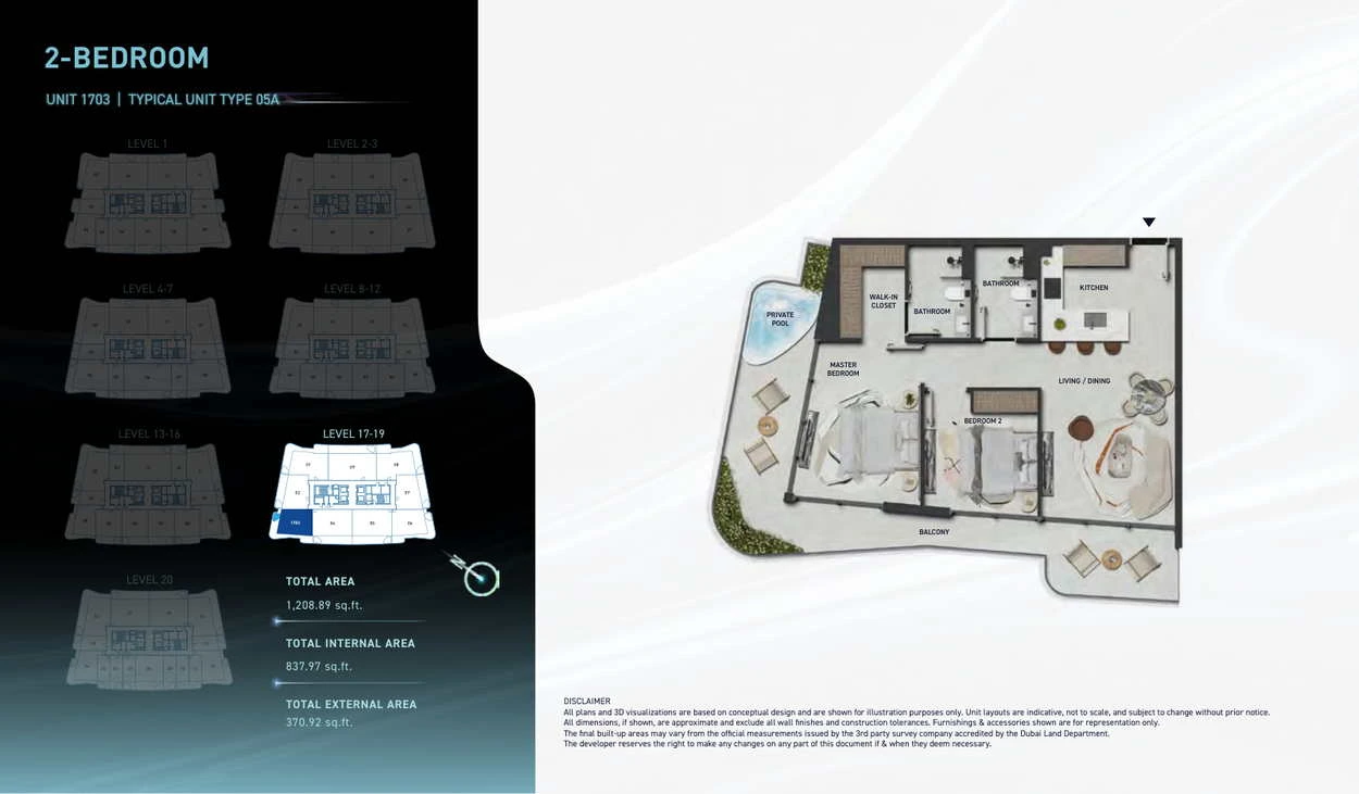 Hadley Heights 2 2-bedroom Type 05A apartment floor plan, total area 1,208.89 sq ft.