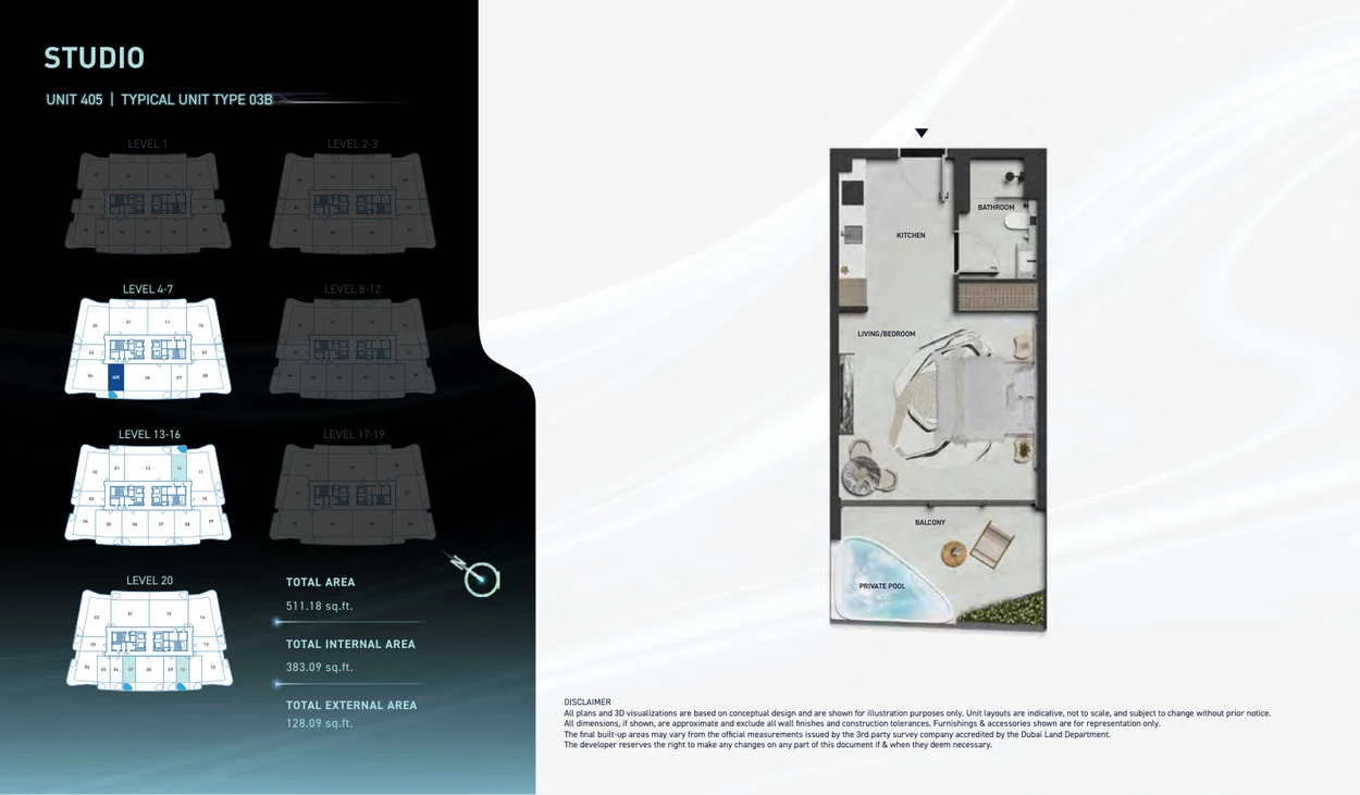 Hadley Heights 2 studio Type 03B apartment floor plan, total area 511.18 sq ft.