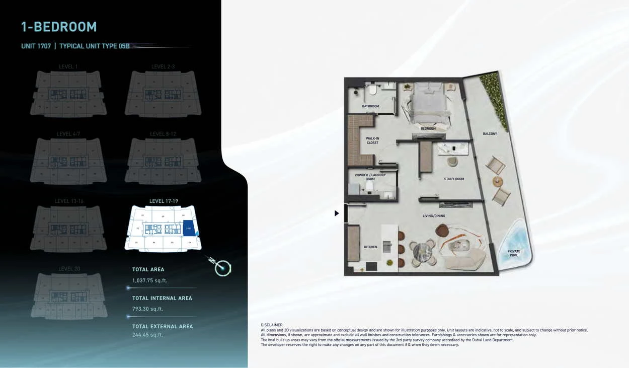 Hadley Heights 2 1-bedroom Type 05B apartment floor plan, total area 1,037.75 sq ft.
