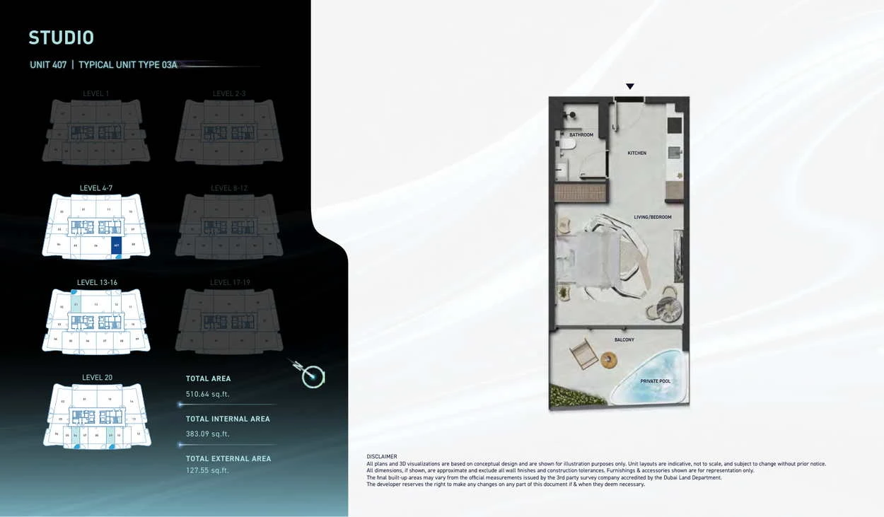 Hadley Heights 2 studio Type 03A apartment floor plan, total area 510.64 sq ft.