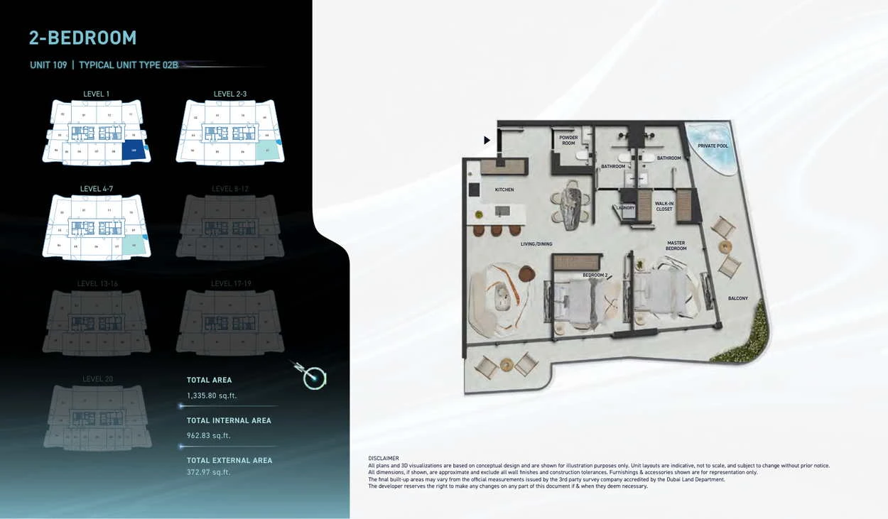 Hadley Heights 2 2-bedroom Type 02B apartment floor plan, total area 1,335.80 sq ft.