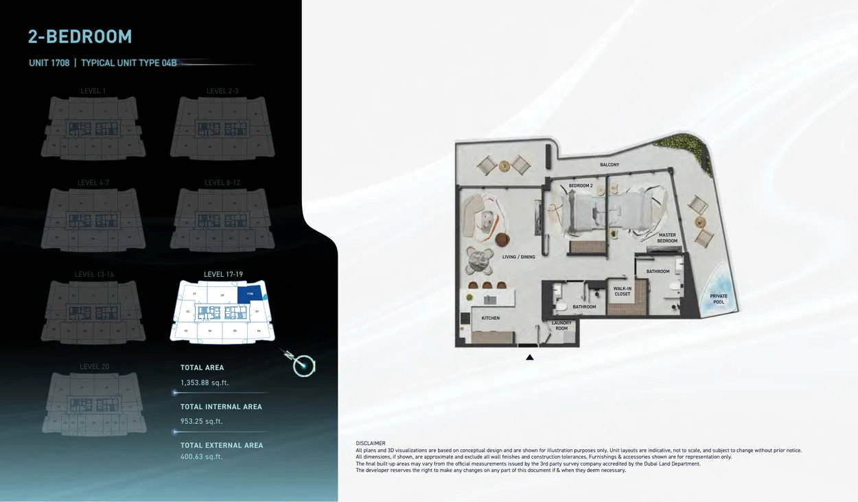 Hadley Heights 2 2-bedroom Type 04B apartment floor plan, total area 1,353.88 sq ft.