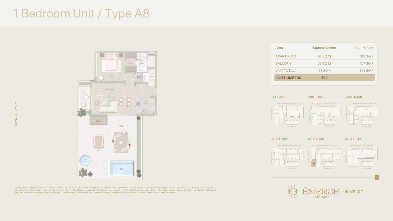 Émerge Residences 1-bedroom apartment floor plan — Well-Being Collection Type A8 - 1,325 sq ft; Well-Being Collection, Type A8, Unit 502, 1,325 sq ft