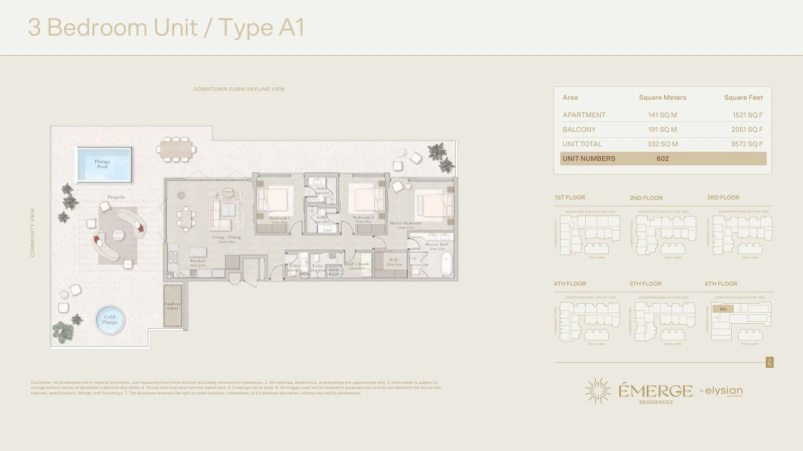 Émerge Residences 3-bedroom apartment floor plan — Well-Being Collection Type A1 - 3,572 sq ft; Well-Being Collection, Type A1, Unit 602, 3,572 sq ft