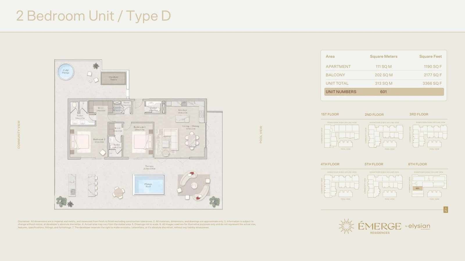 Émerge Residences 2-bedroom apartment floor plan — Well-Being Collection Type D - 3,366 sq ft; Well-Being Collection, Type D, Unit 601, 3,366 sq ft