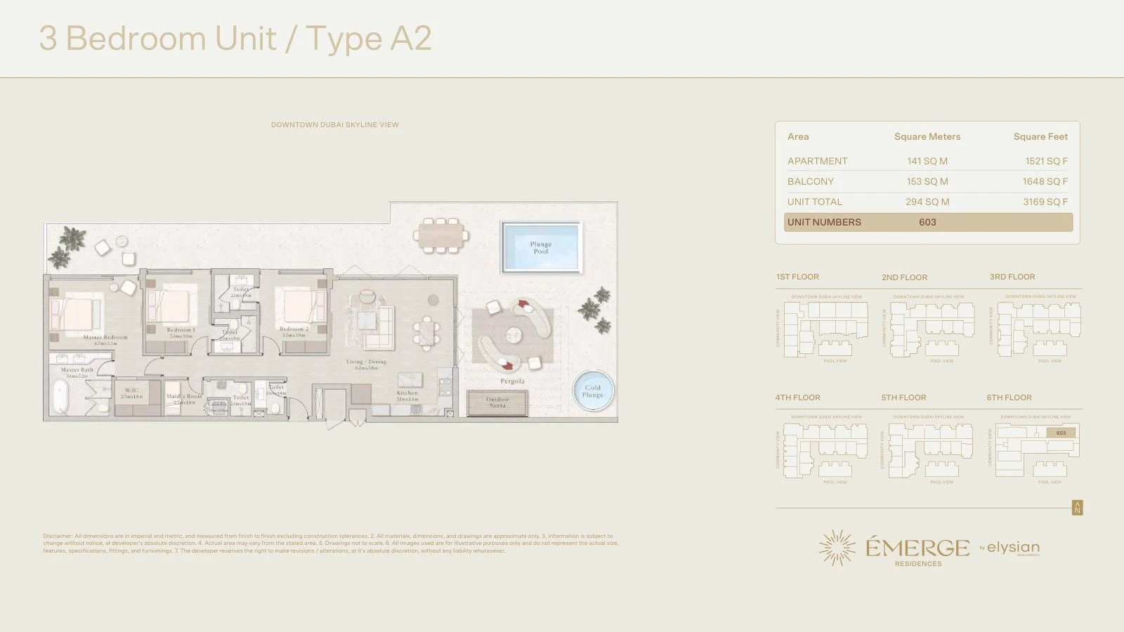 Émerge Residences 3-bedroom apartment floor plan — Well-Being Collection Type A2 - 3,169 sq ft; Well-Being Collection, Type A2, Unit 603, 3,169 sq ft
