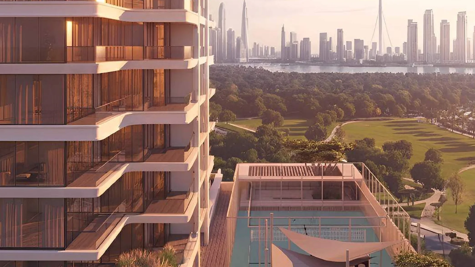 J188 by JAD Global rooftop pool beside the tower with Dubai skyline views