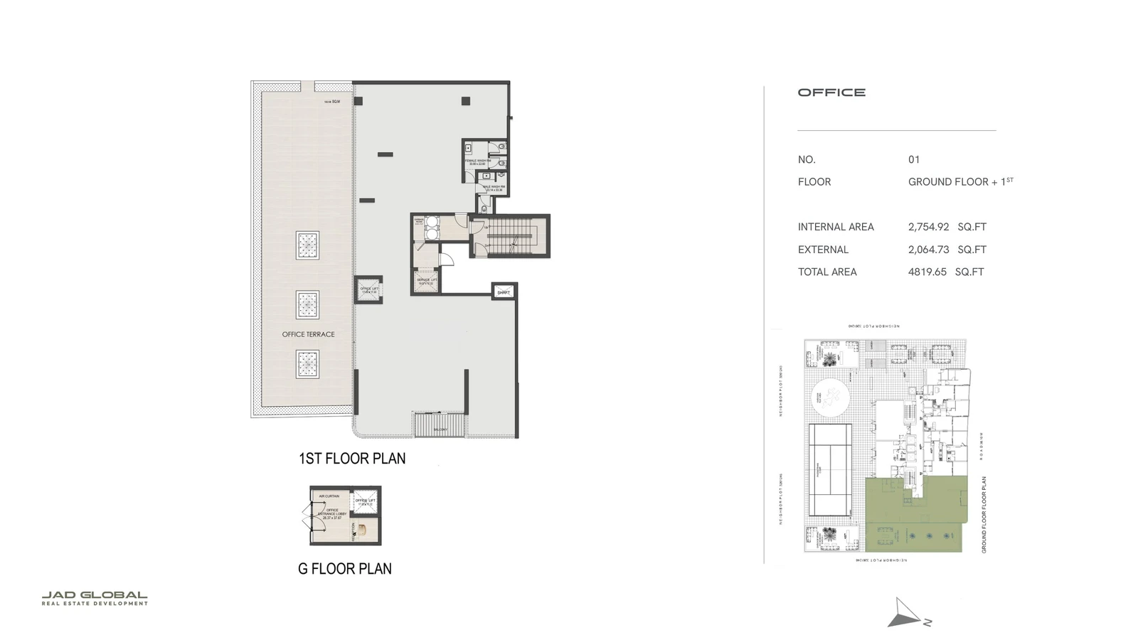 J188 by JAD Global office space floor plan, Office 01 - Ground and First; Office 01, Ground and First floors, 4,819.65 sq ft total area