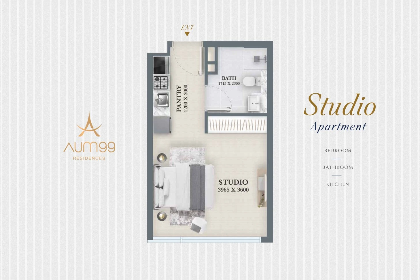 Aum 99 Residences Studio Apartment, 370-412 sq ft, Standard floor plan