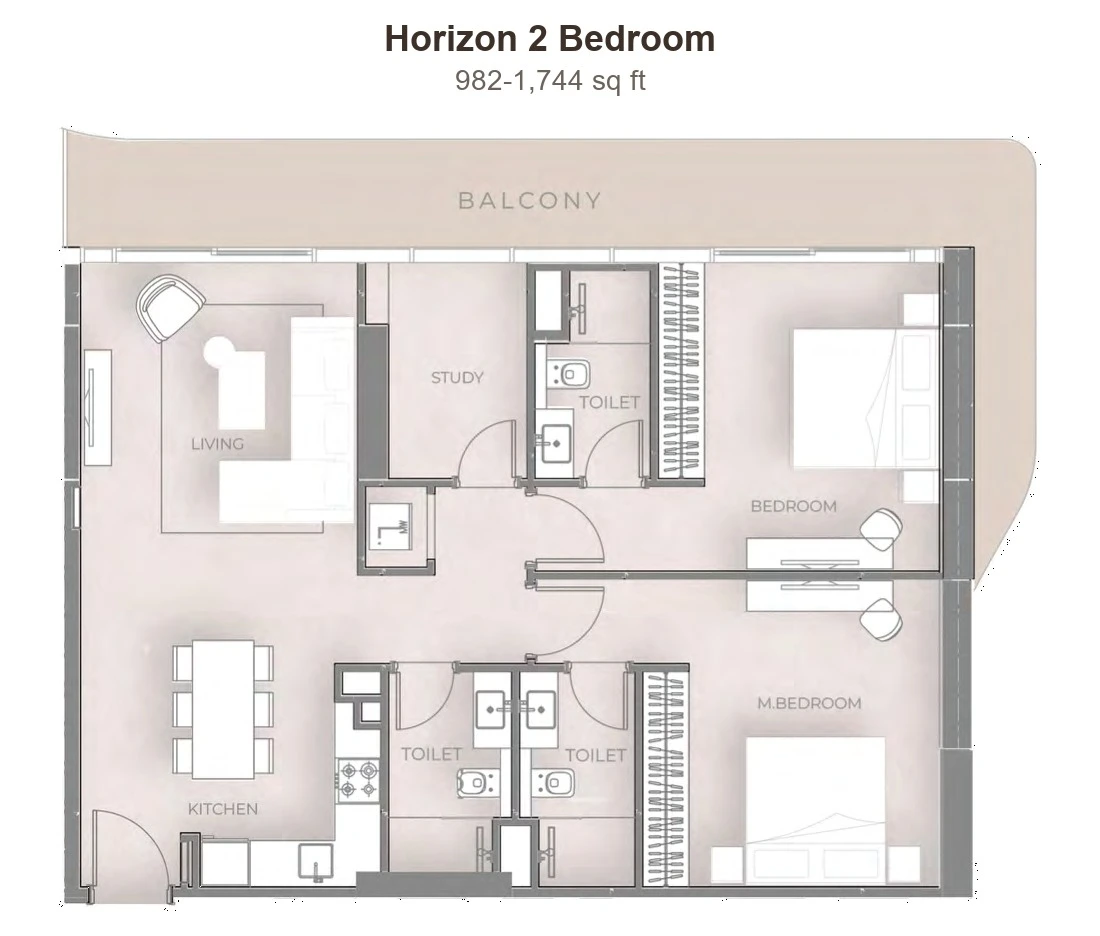 Beverly Grande Horizon 2 Bedroom, 982-1,744 sq ft apartment floor plan