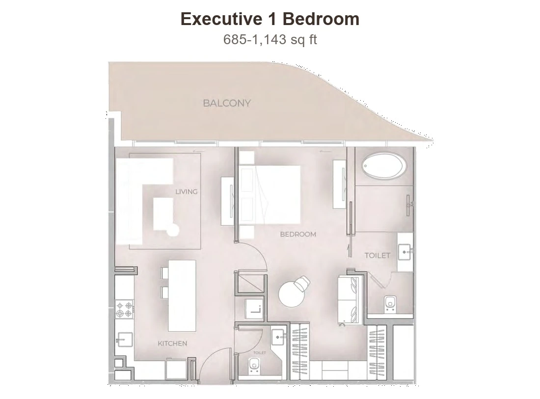 Beverly Grande Executive 1 Bedroom, 685-1,143 sq ft apartment floor plan