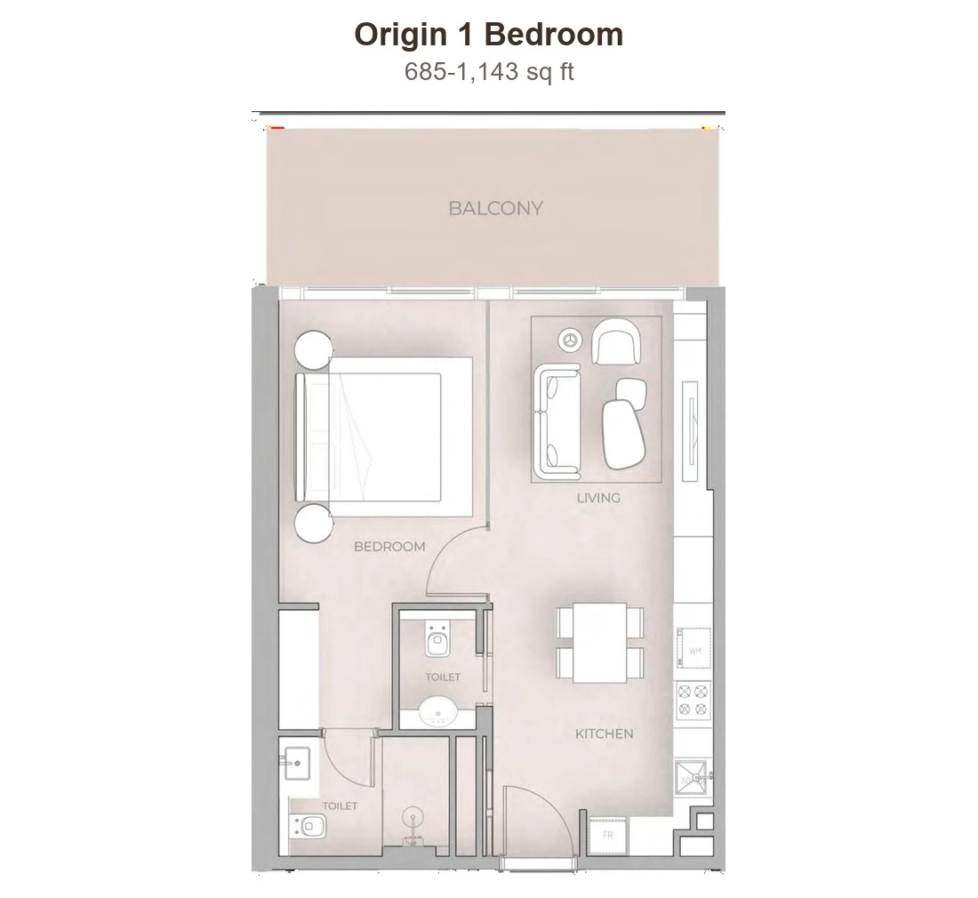 Beverly Grande Origin 1 Bedroom, 685-1,143 sq ft apartment floor plan
