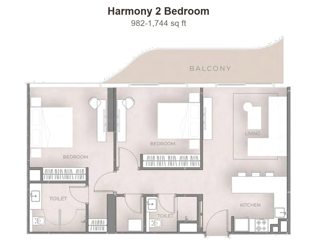 Beverly Grande Harmony 2 Bedroom, 982-1,744 sq ft apartment floor plan