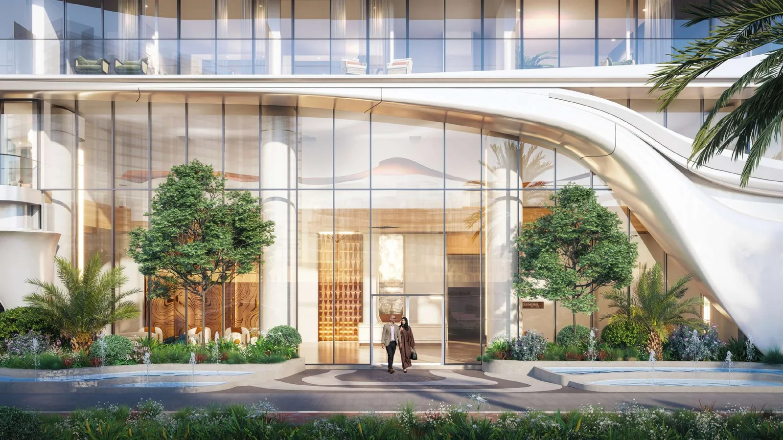 Landscaped main entrance at Beverly Grande