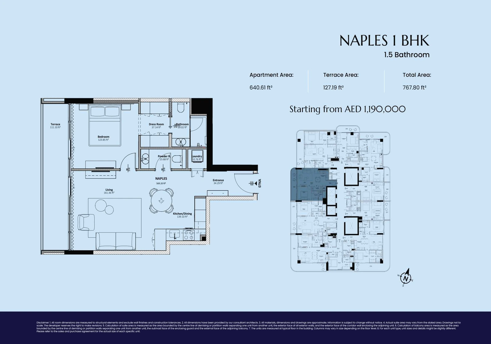 Livel Residenza Naples 1 Bedroom, 767.80 sq ft apartment floor plan