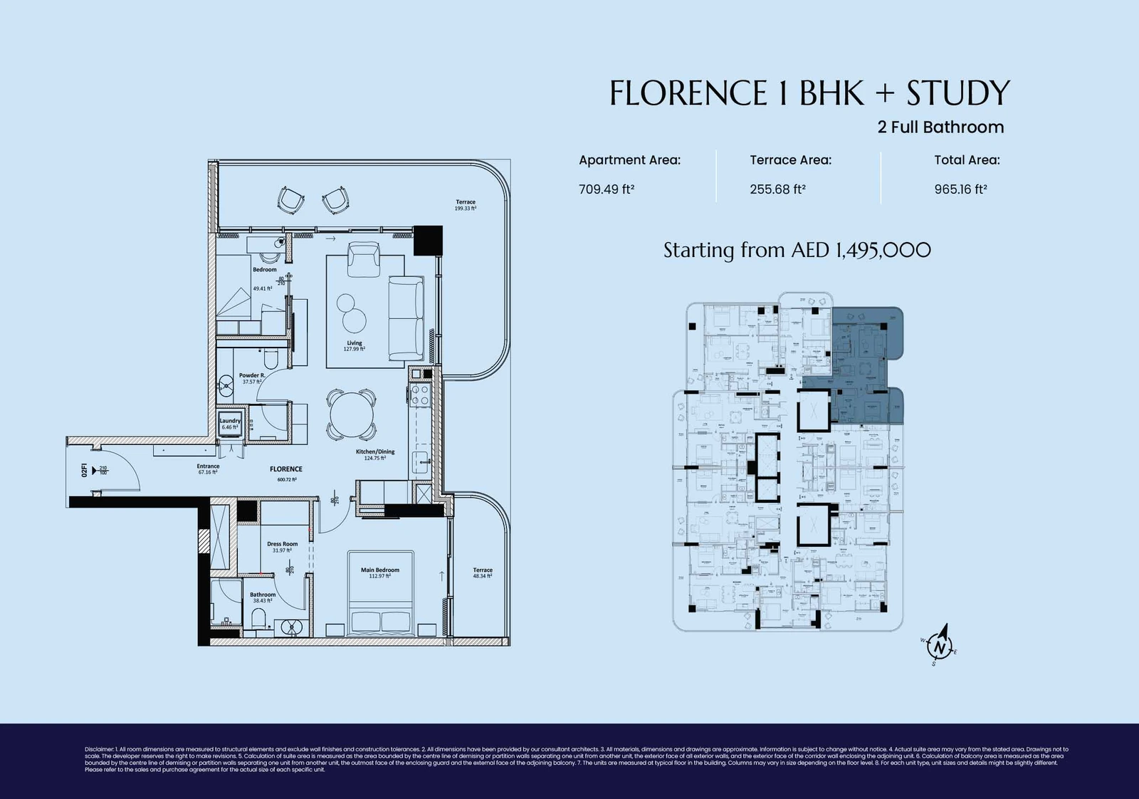Livel Residenza Florence 1 Bedroom + Study, 965.16 sq ft apartment floor plan