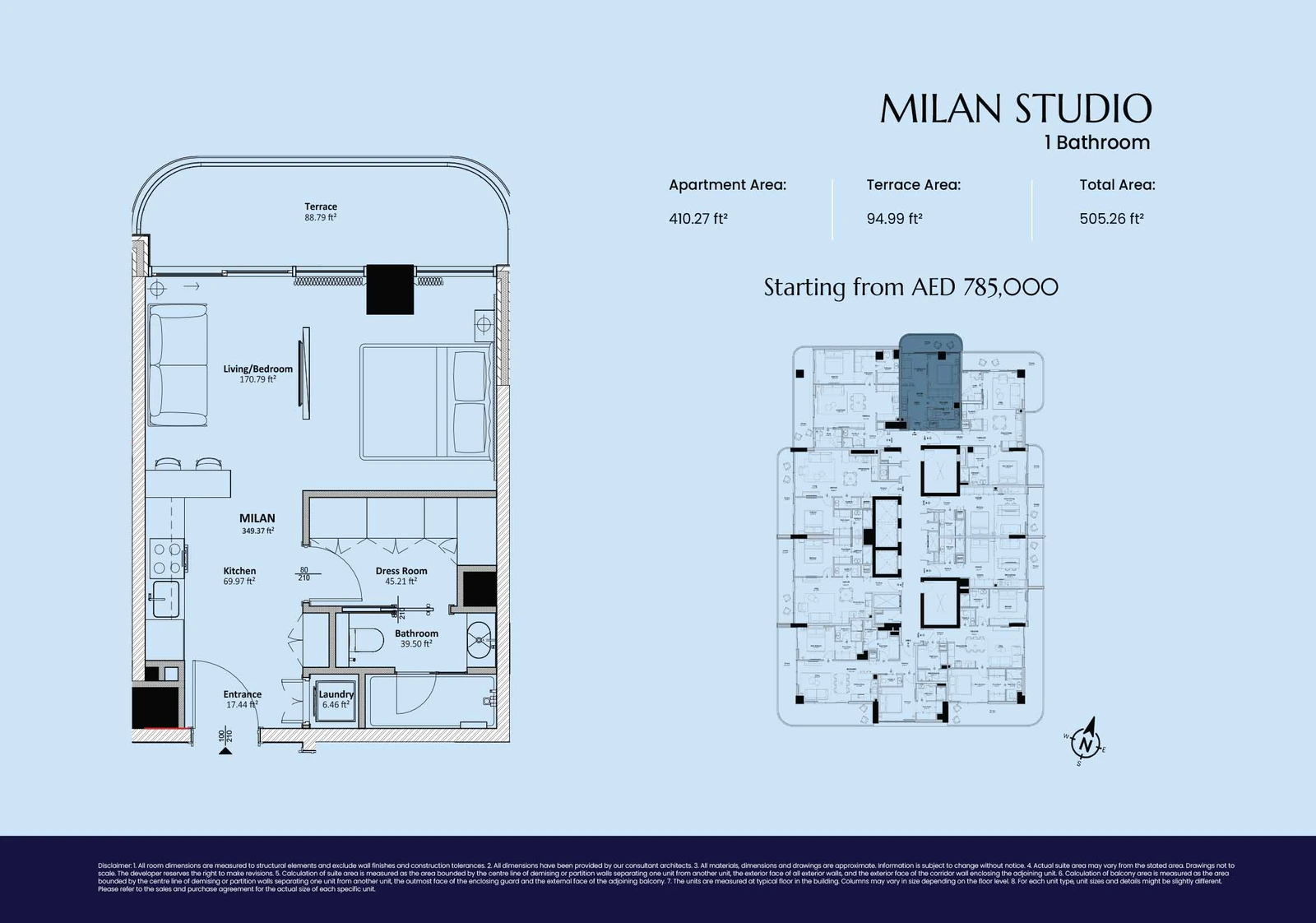 Livel Residenza Milan Studio, 505.26 sq ft apartment floor plan