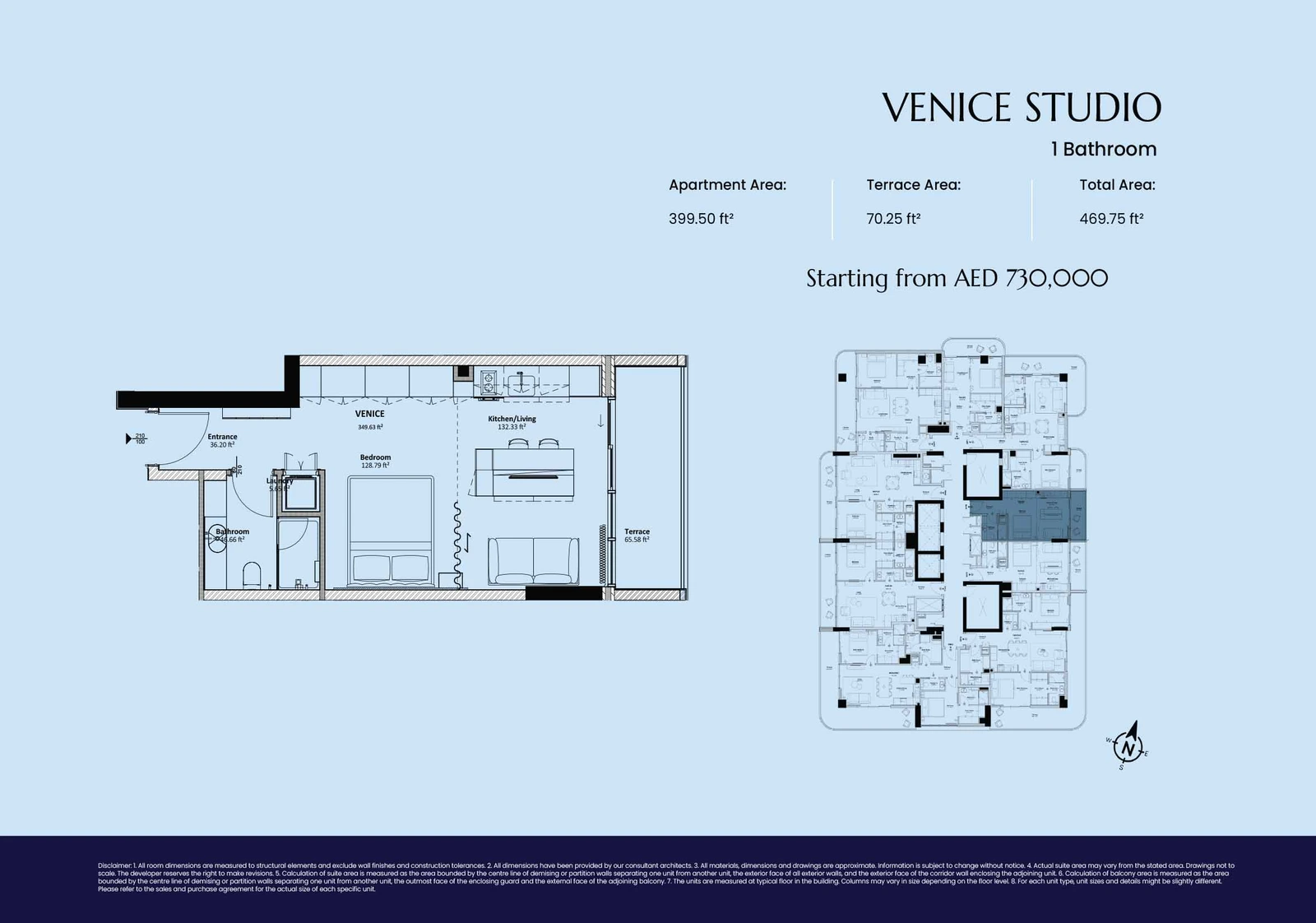 Livel Residenza Venice Studio, 469.75 sq ft apartment floor plan