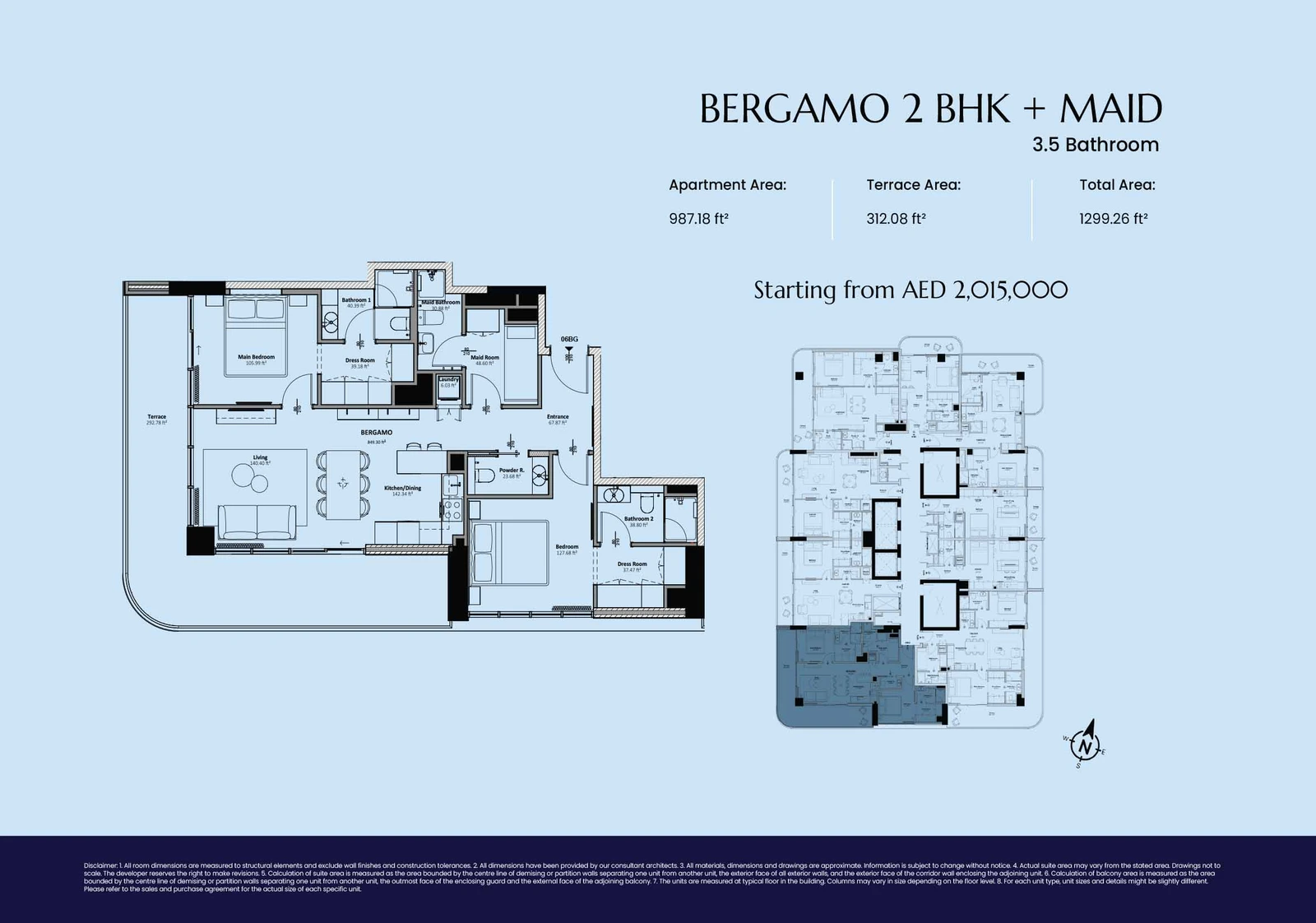 Livel Residenza Bergamo 2 Bedroom + Maid, 1,299.26 sq ft apartment floor plan