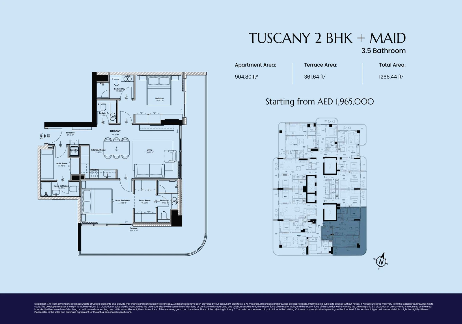 Livel Residenza Tuscany 2 Bedroom + Maid, 1,266.44 sq ft apartment floor plan