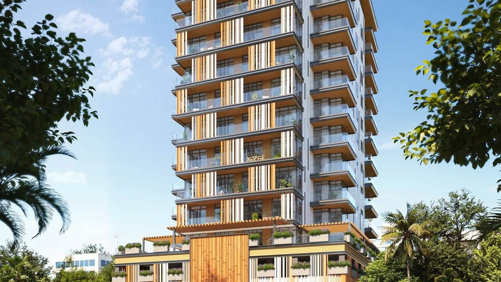 Front exterior of the Manam Pearl residential tower