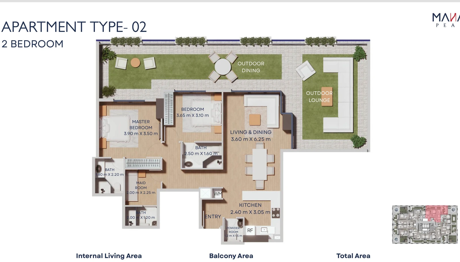 Manam Pearl 2-bedroom apartment Type 02 floor plan, First Floor, 1,780.57 sq ft
