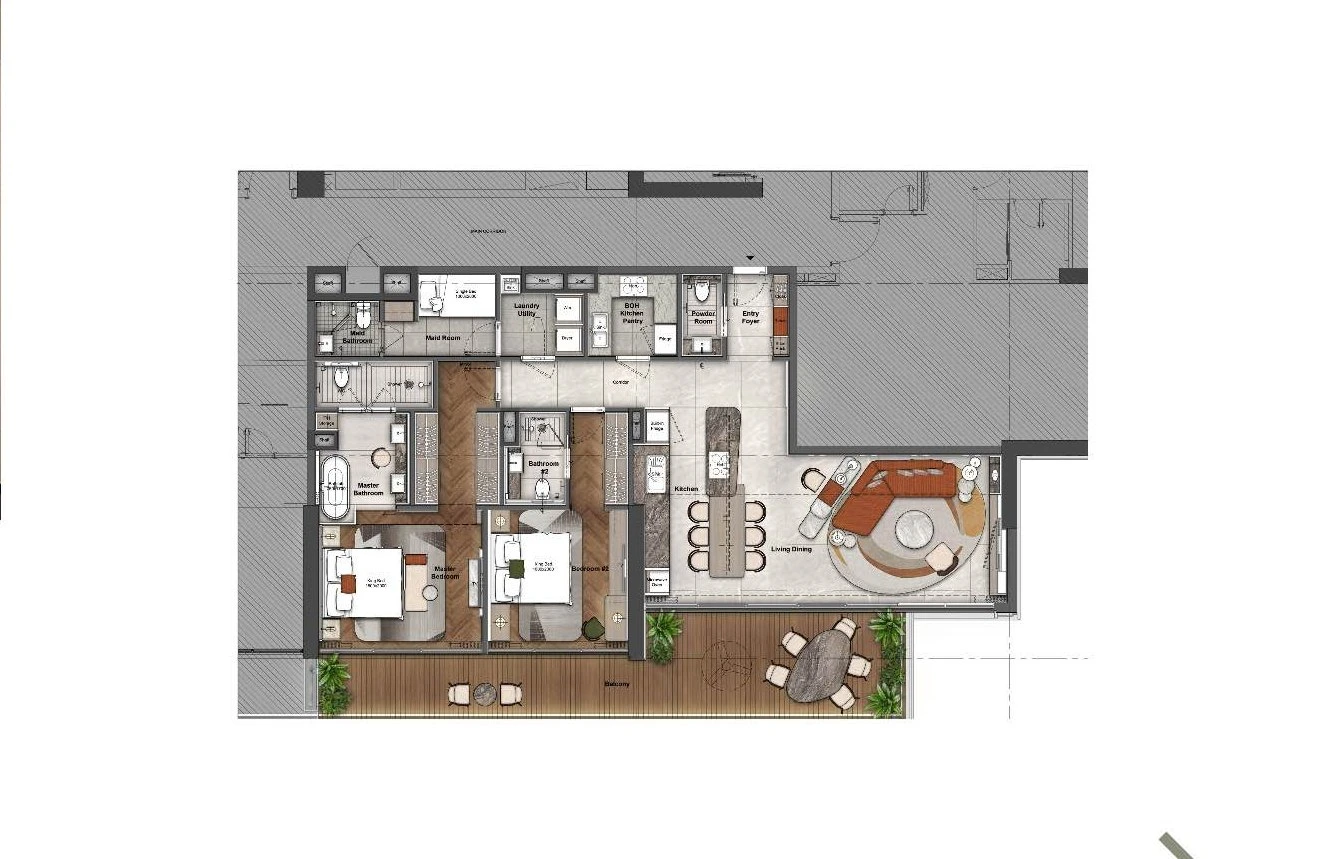 Mas Barsha Residency 2-bedroom Standard apartment floor plan, 1,500 sq ft