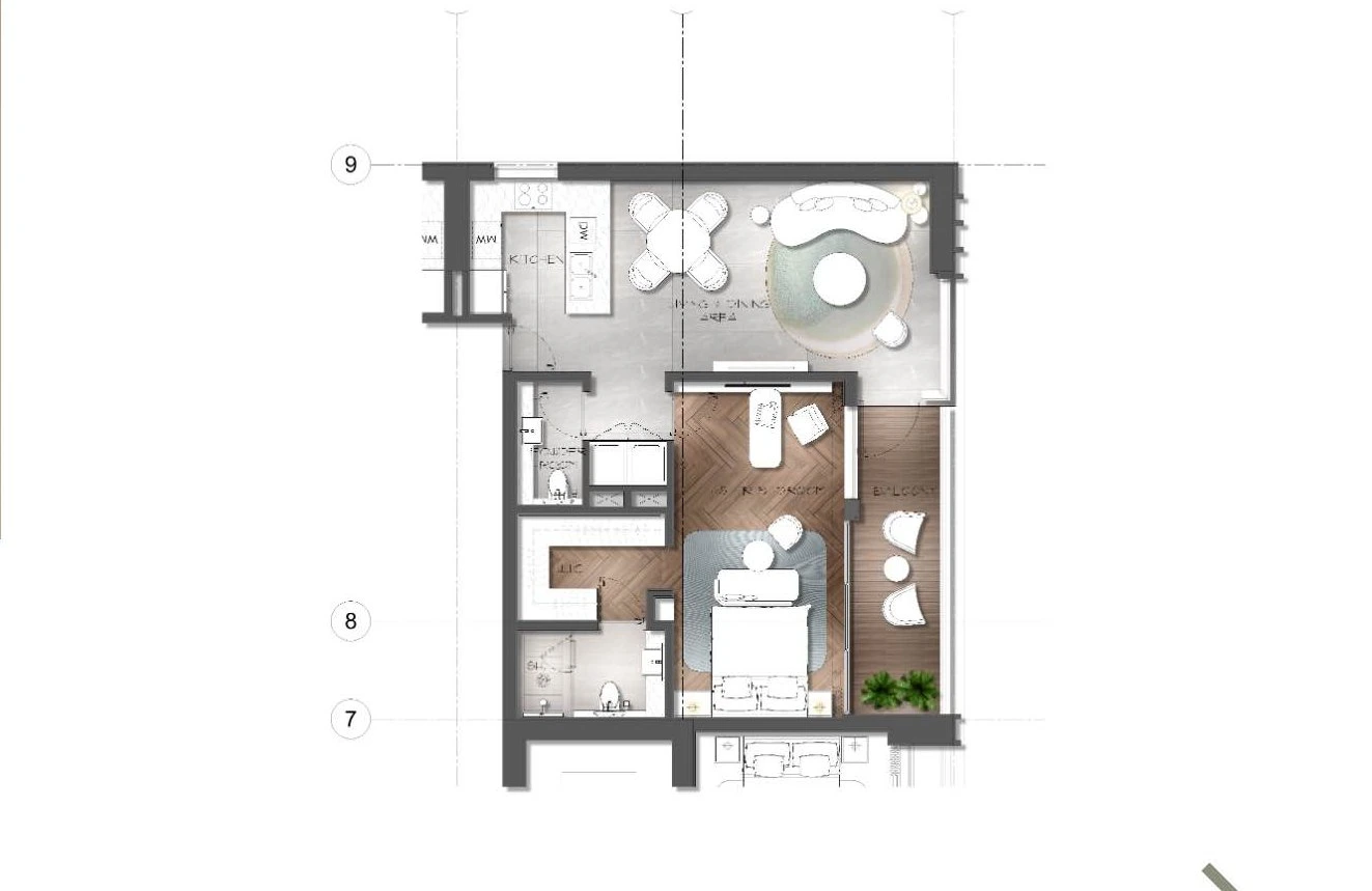 Mas Barsha Residency 1-bedroom Standard apartment floor plan, 1,000 sq ft