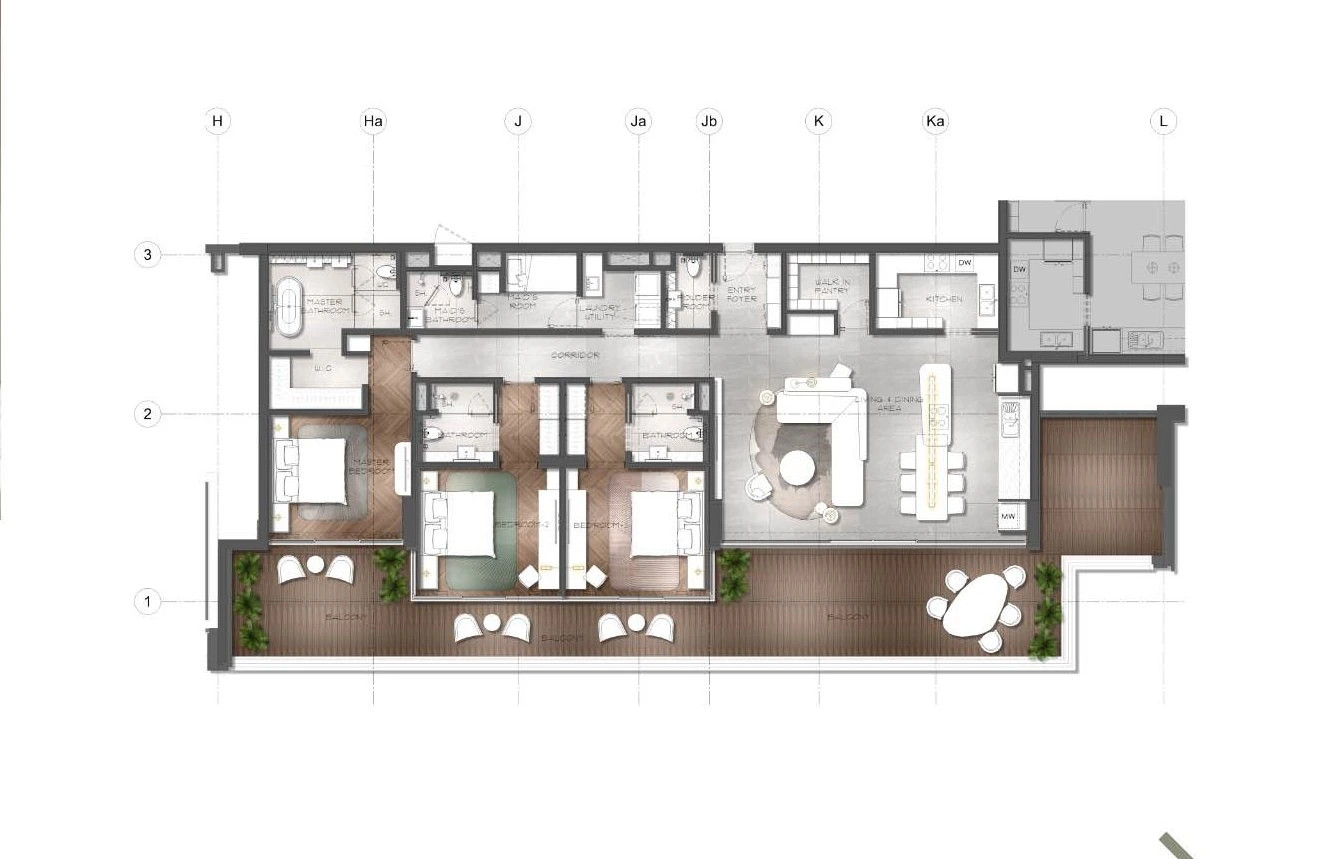 Mas Barsha Residency 3-bedroom Standard apartment floor plan, 2,200 sq ft