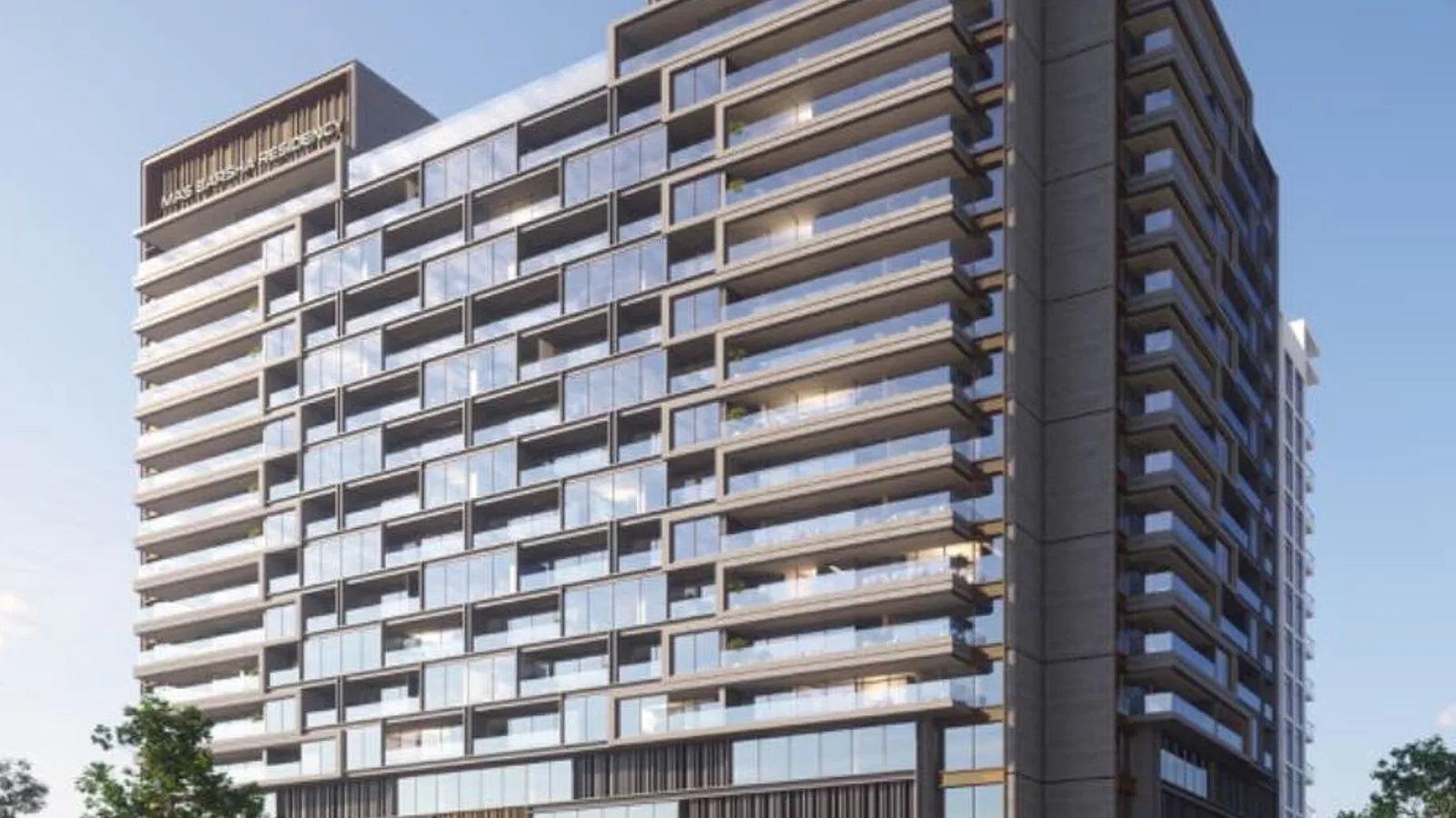 Street-facing exterior of the Mas Barsha Residency apartment tower