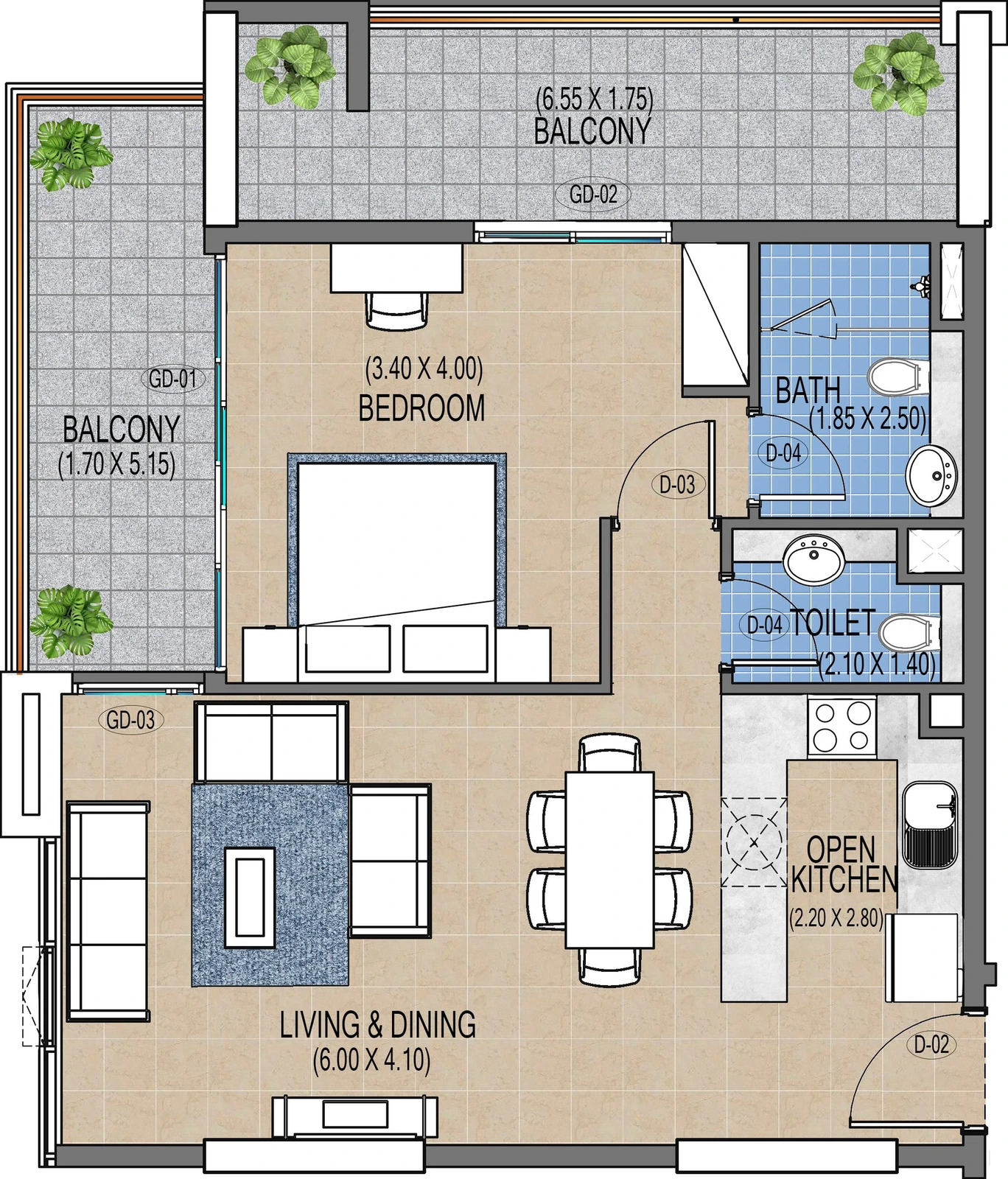 Purvanchal Triana Residences 1-bedroom apartment floor plan A2/208, 939 sq ft