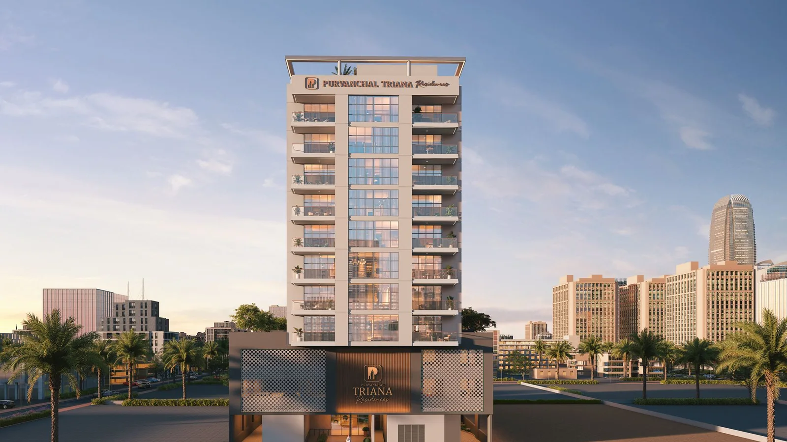 Front elevation of Purvanchal Triana Residences in Dubai