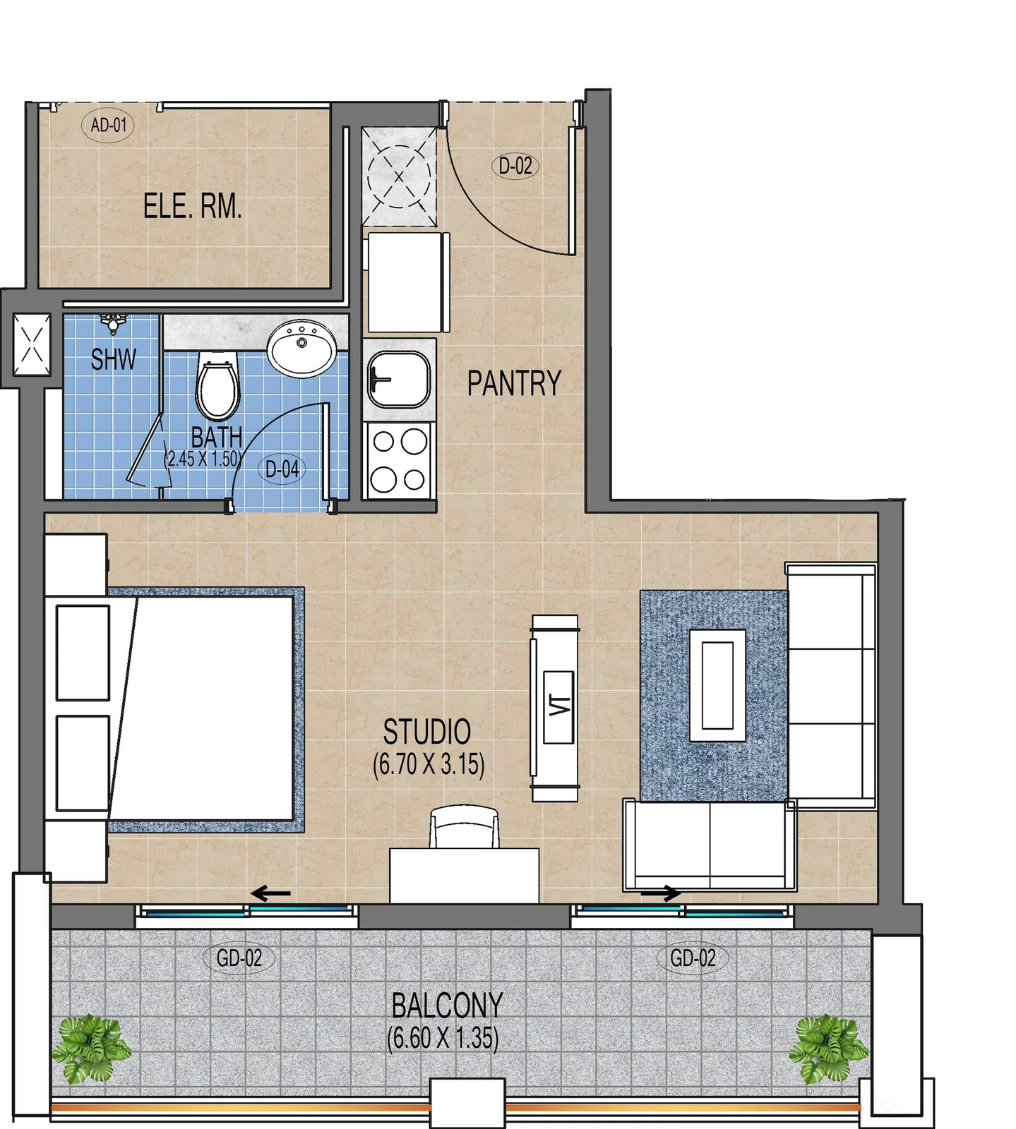 Purvanchal Triana Residences studio apartment floor plan A3/204, 475 sq ft