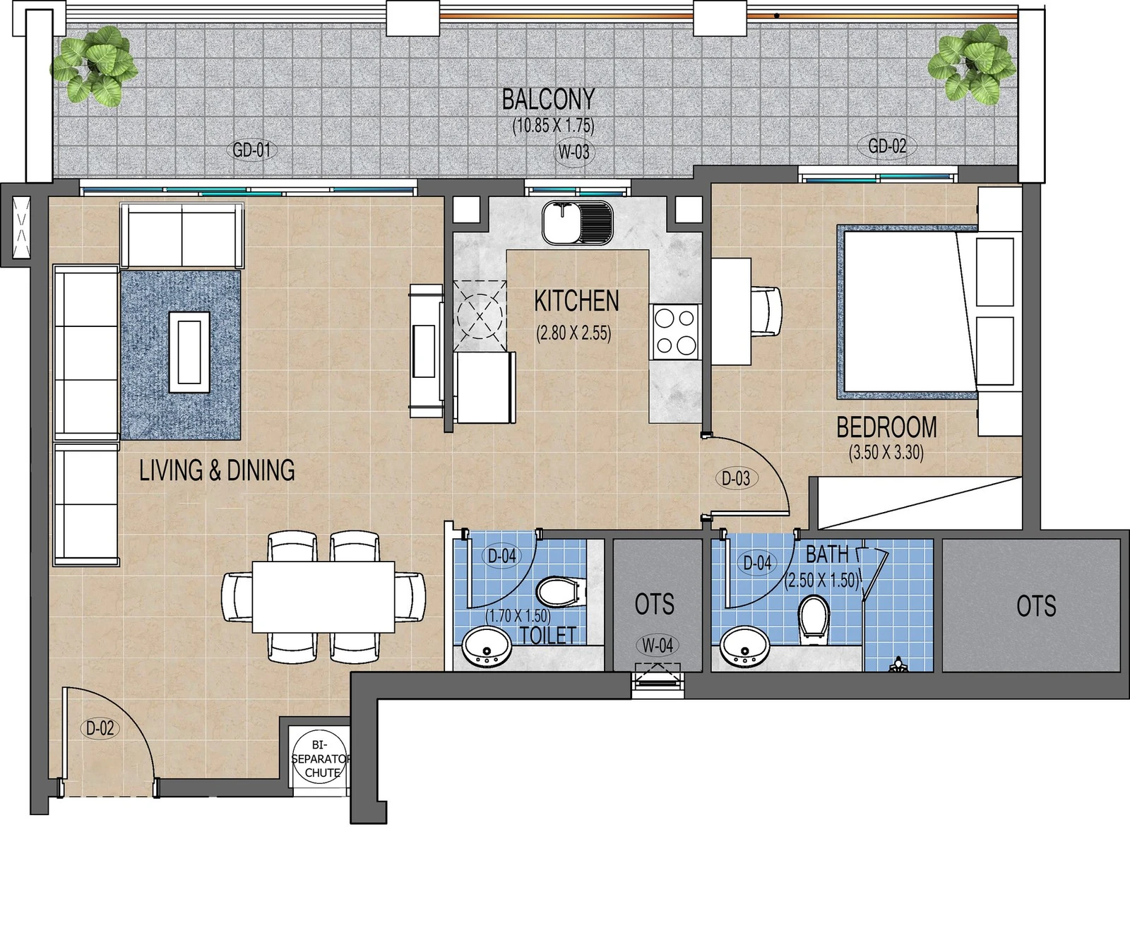 Purvanchal Triana Residences 1-bedroom apartment floor plan A2/209, 903 sq ft