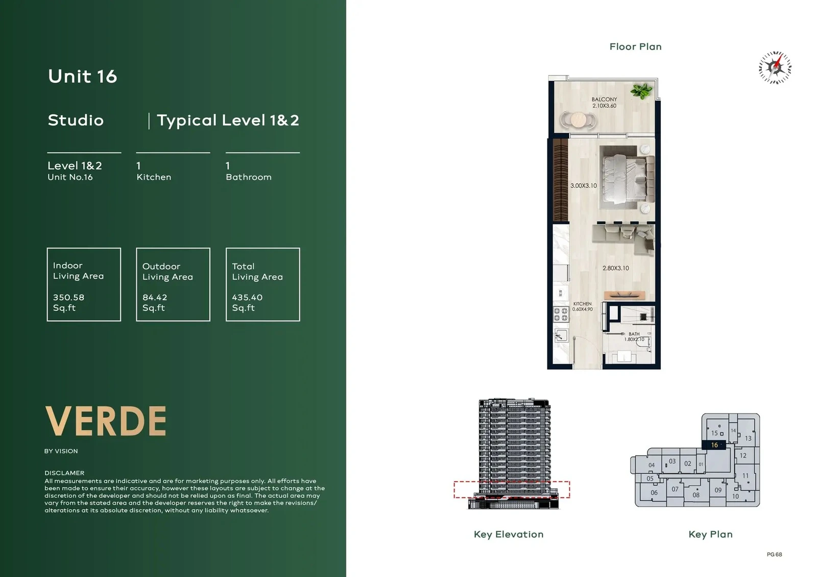 Verde by Vision Studio Apartment, Unit 16, Levels 1 & 2, 435.40 sq ft floor plan