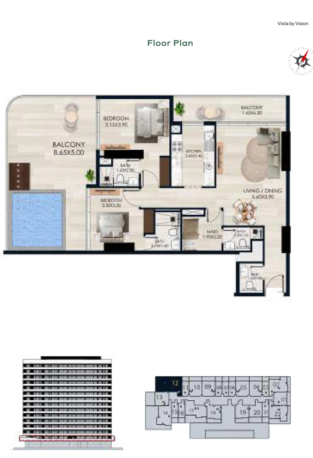 Vista by Vision Unit 12, Level 1, 2 Bedroom Apartment, 1,503.07 sq ft floor plan