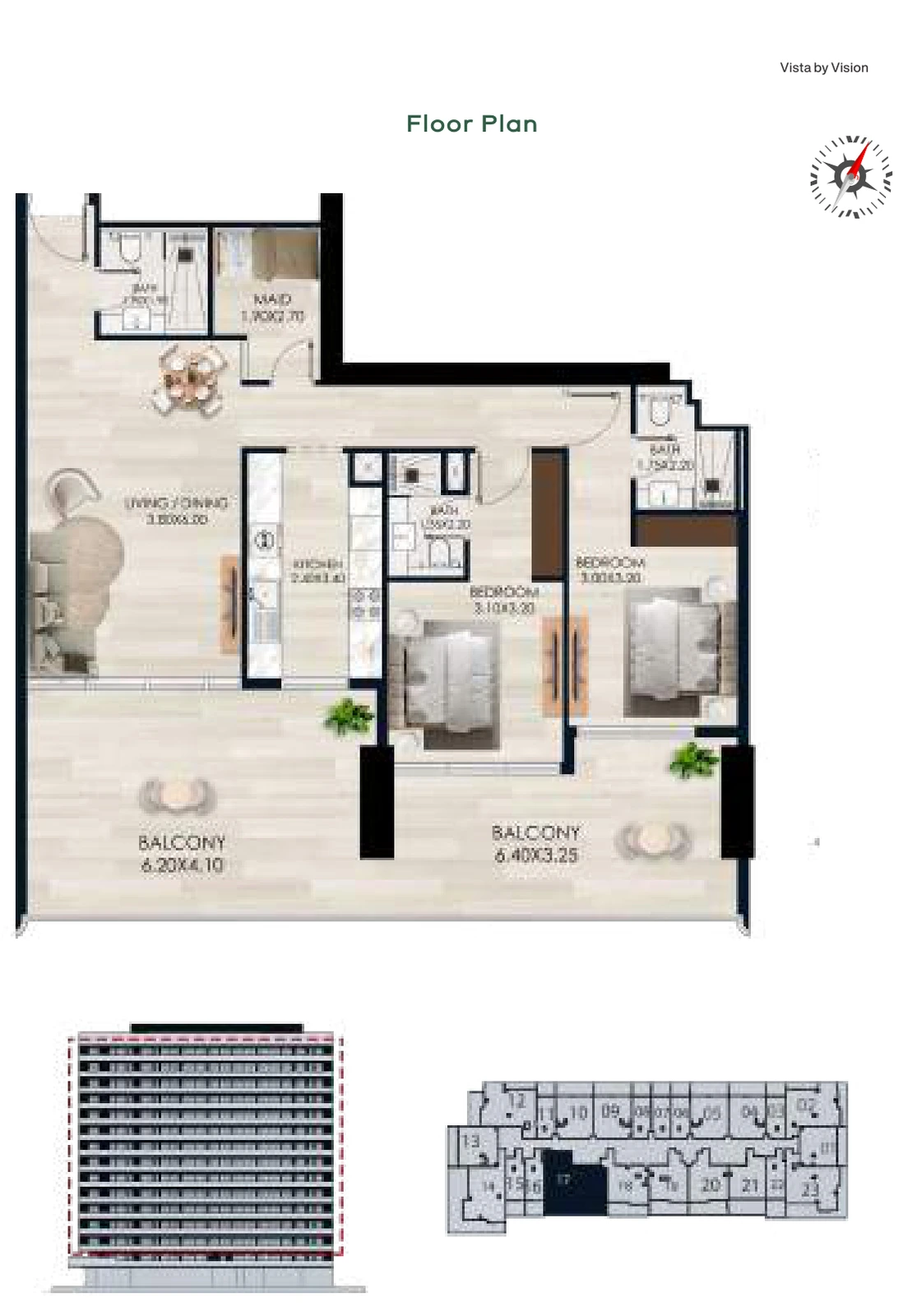 Vista by Vision Unit 17, Levels 2–14, 2 Bedroom Apartment, 1,473.47 sq ft floor plan