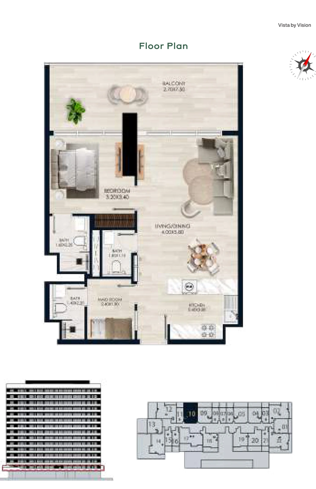 Vista by Vision Unit 10, Level 1, 1 Bedroom Apartment, 887.48 sq ft floor plan