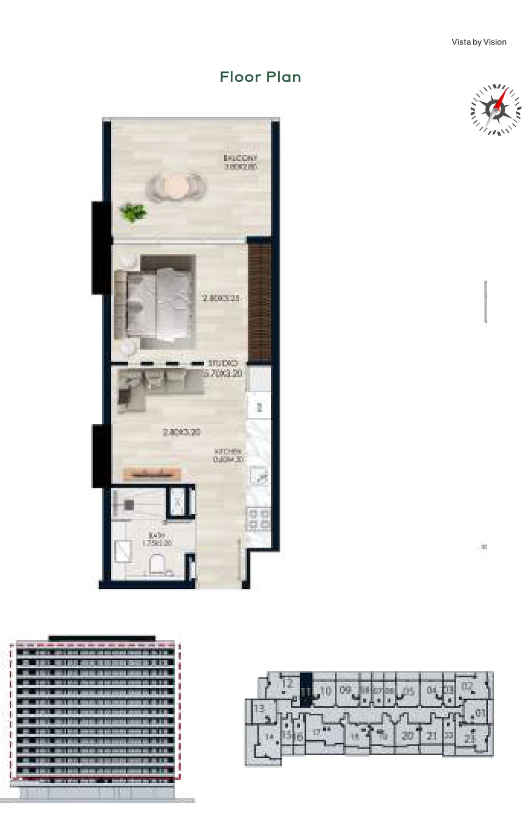 Vista by Vision Unit 11, Levels 2–14, Studio Apartment, 469.84 sq ft floor plan