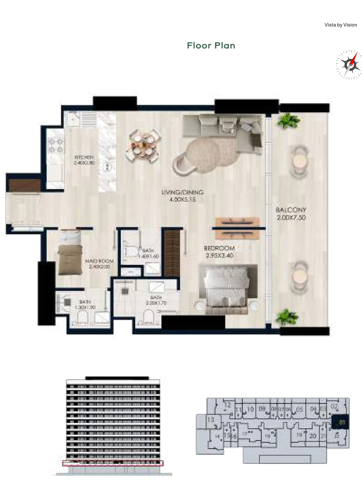 Vista by Vision Unit 01, Level 1, 1 Bedroom Apartment, 821.72 sq ft floor plan