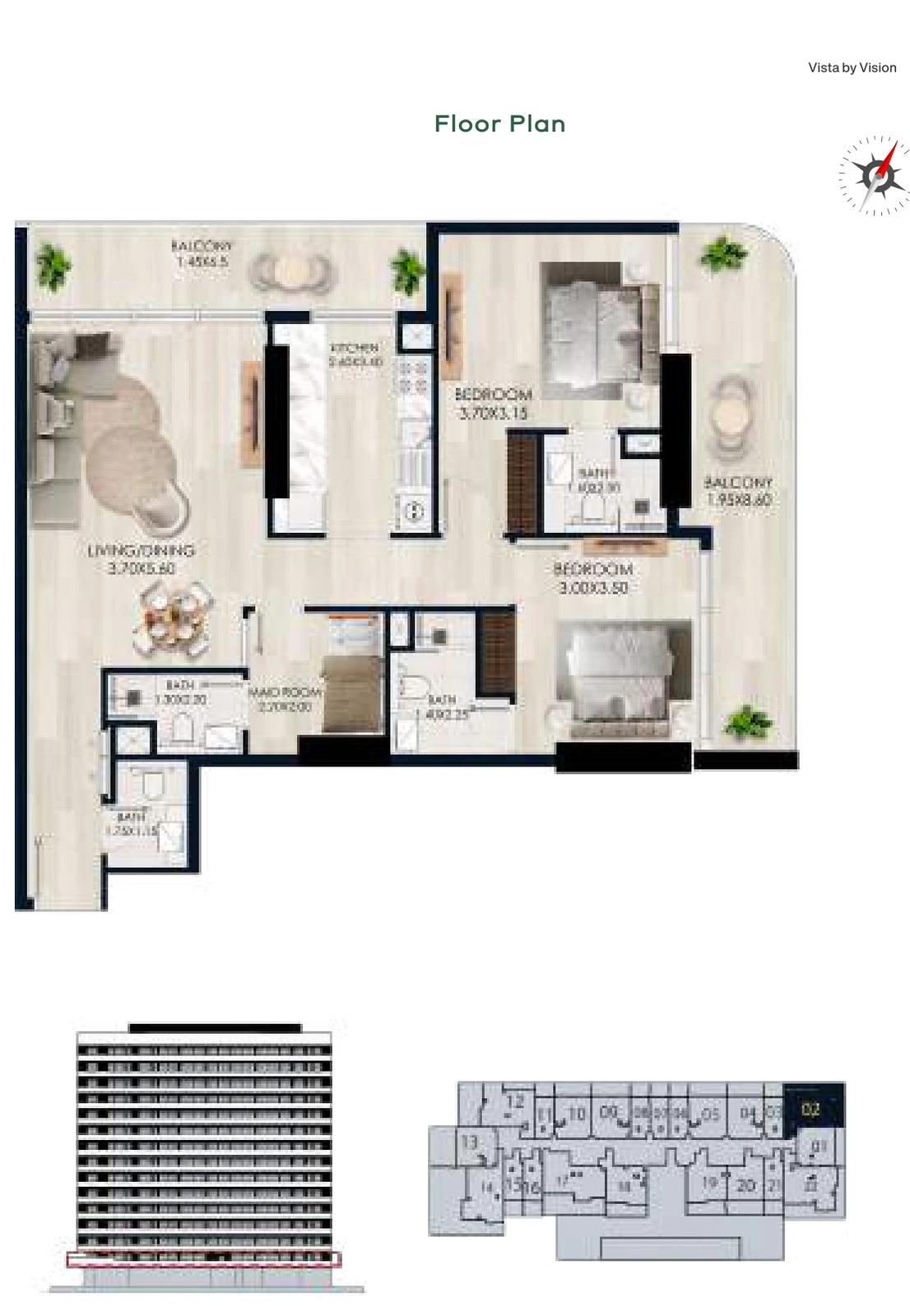 Vista by Vision Unit 02, Level 1, 2 Bedroom Apartment, 1,220.74 sq ft floor plan