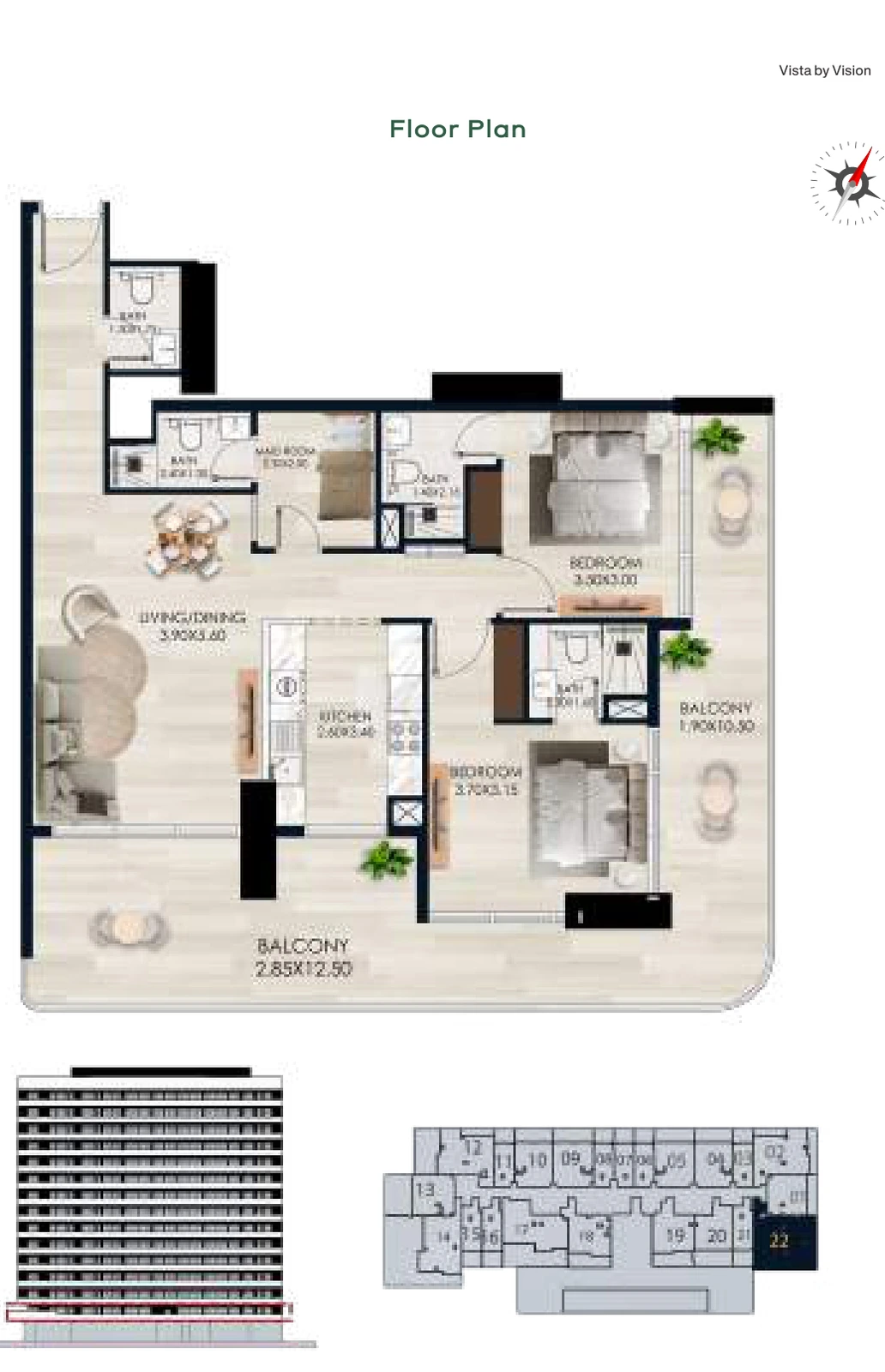 Vista by Vision Unit 22, Level 1, 2 Bedroom Apartment, 1,445.59 sq ft floor plan