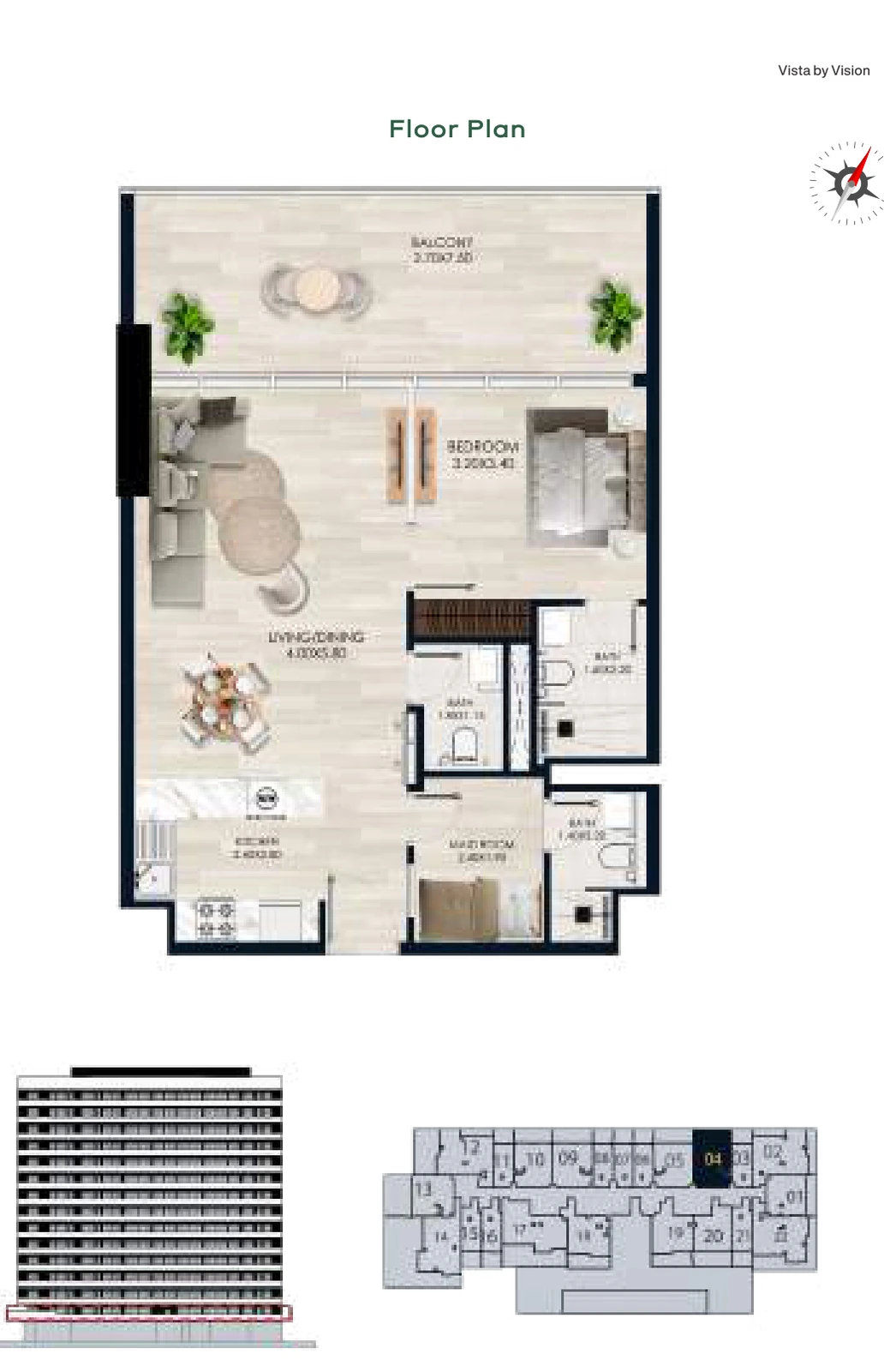 Vista by Vision Unit 04, Level 1, 1 Bedroom Apartment, 888.56 sq ft floor plan