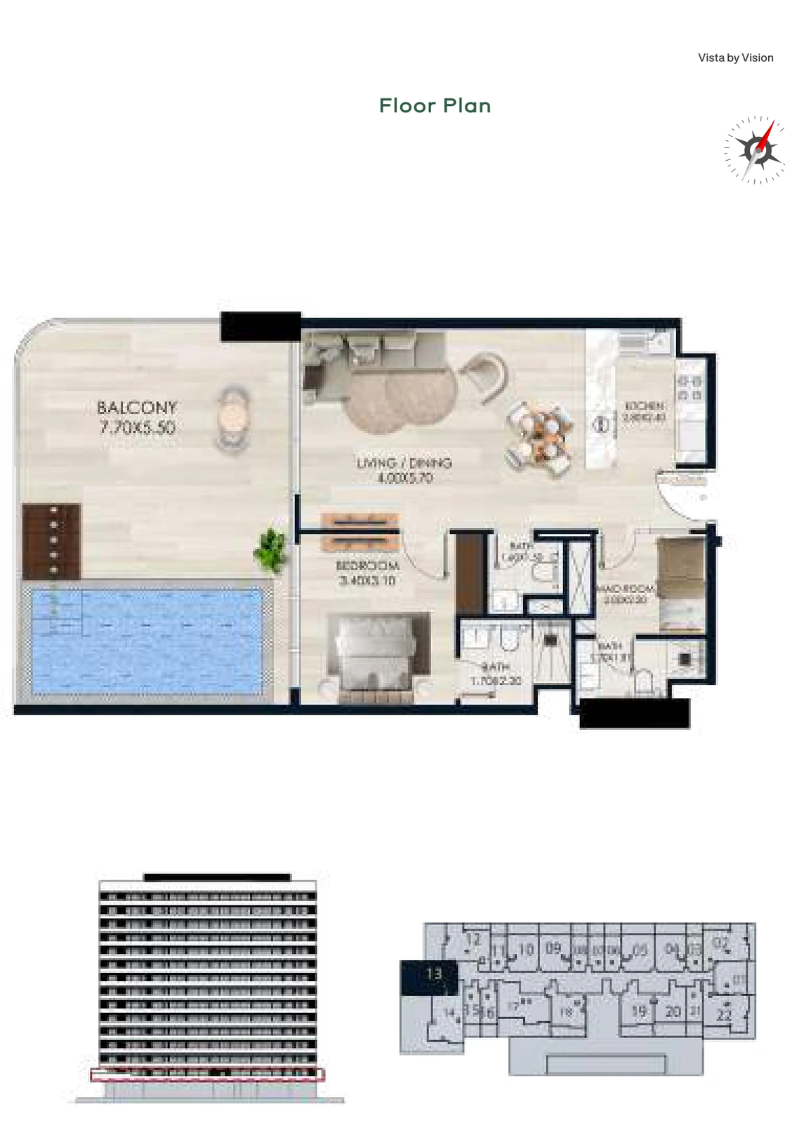 Vista by Vision Unit 13, Level 1, 1 Bedroom Apartment, 1,121.49 sq ft floor plan