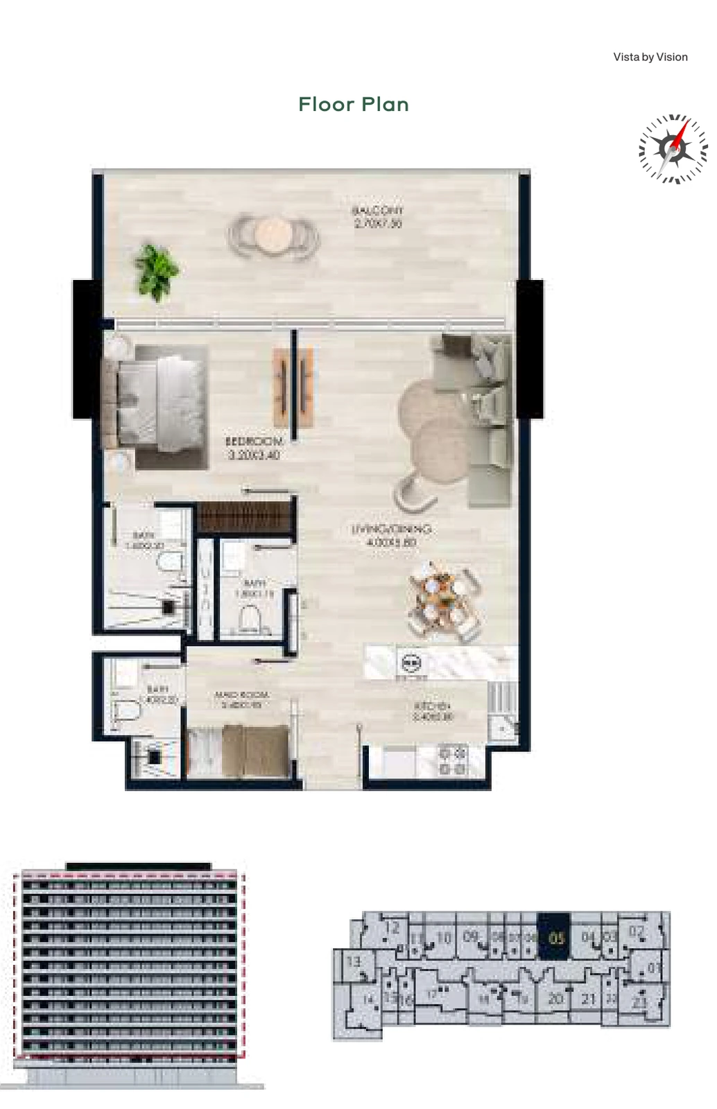 Vista by Vision Unit 05, Levels 2–14, 1 Bedroom Apartment, 899.32 sq ft floor plan