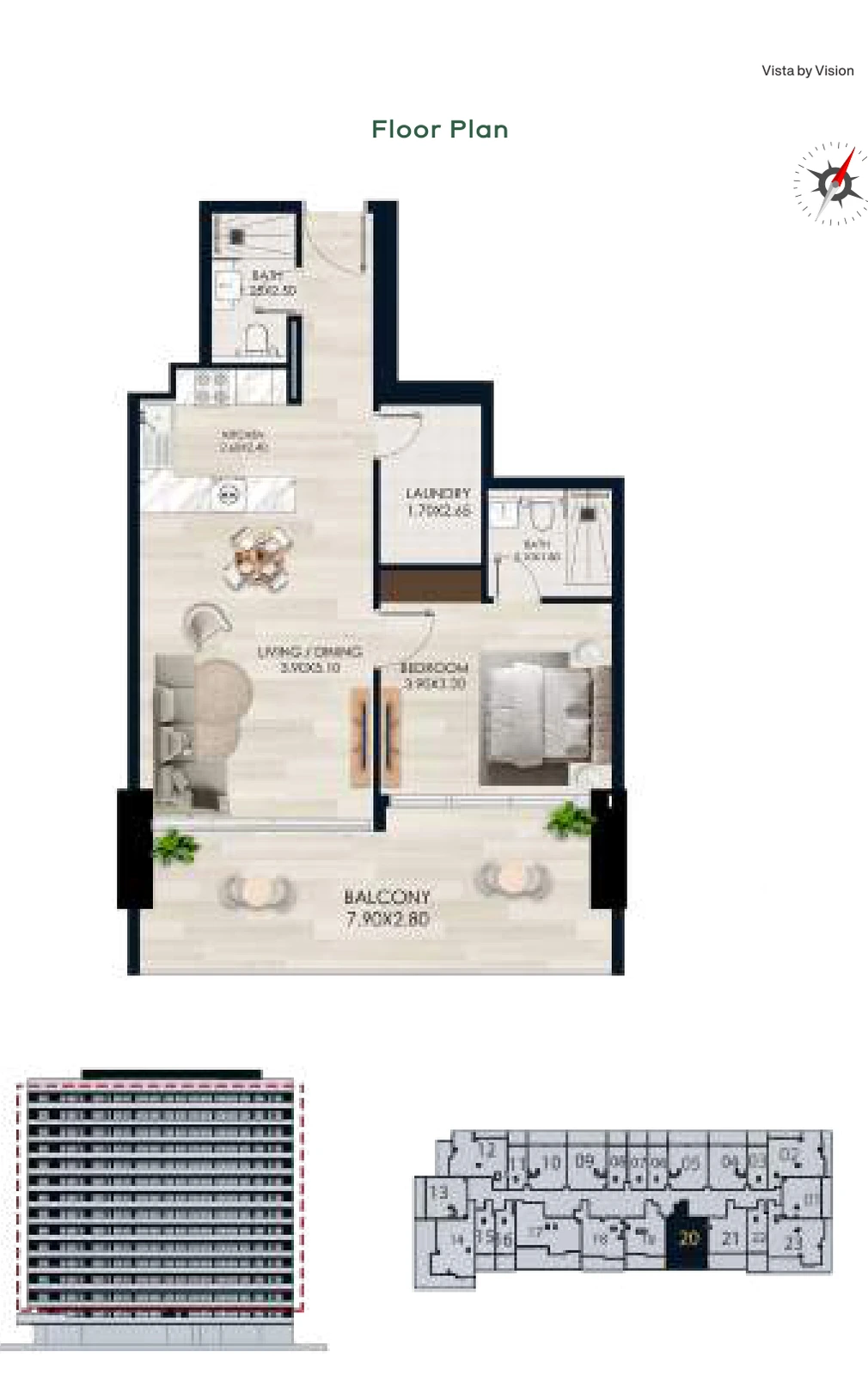 Vista by Vision Unit 20, Levels 2–14, 1 Bedroom Apartment, 902.88 sq ft floor plan