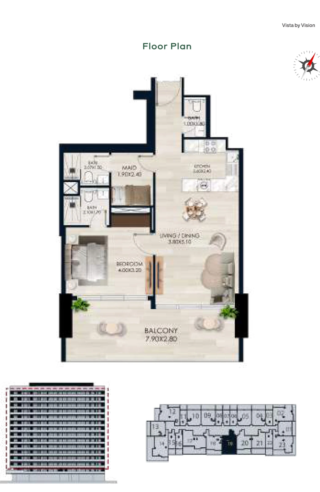 Vista by Vision Unit 19, Levels 2–14, 1 Bedroom Apartment, 909.66 sq ft floor plan
