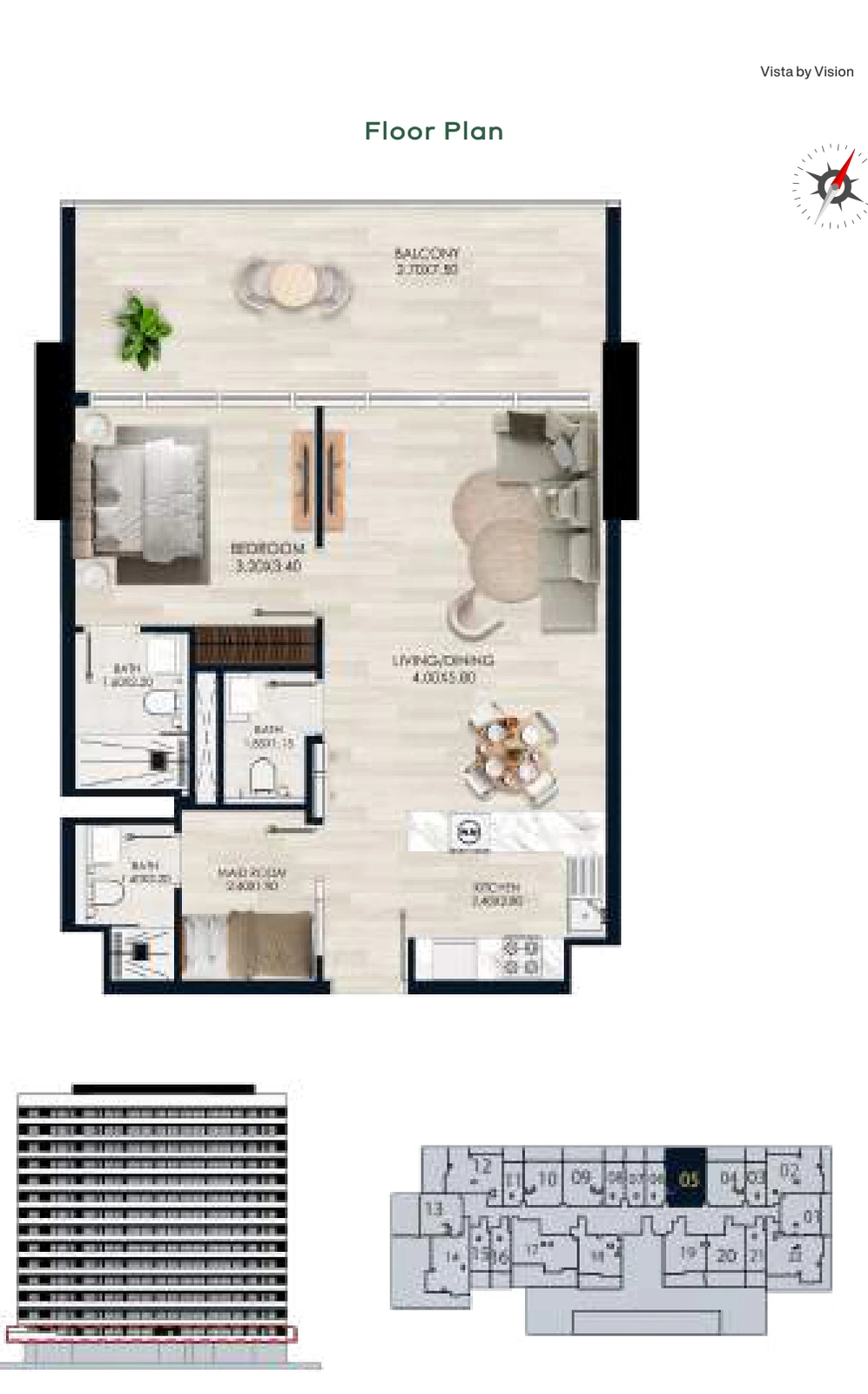 Vista by Vision Unit 05, Level 1, 1 Bedroom Apartment, 899.32 sq ft floor plan