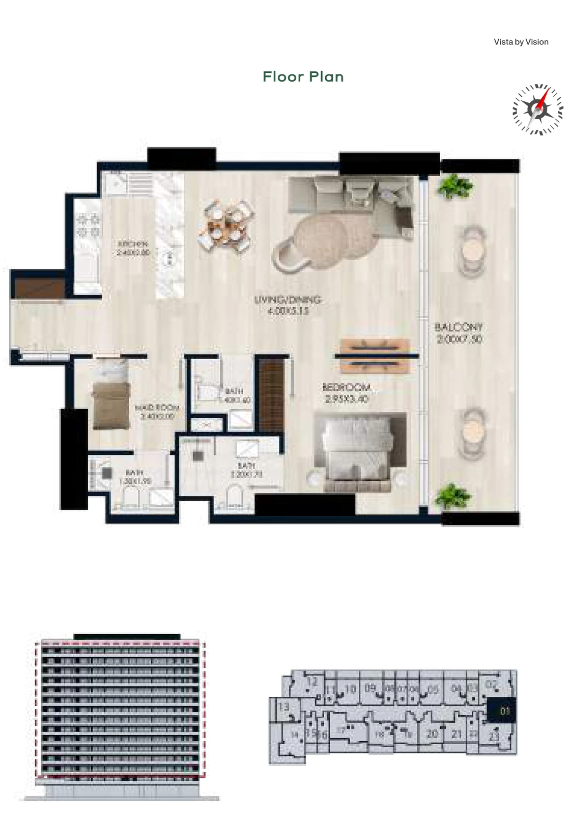Vista by Vision Unit 01, Levels 2–14, 2 Bedroom Apartment, 821.72 sq ft floor plan